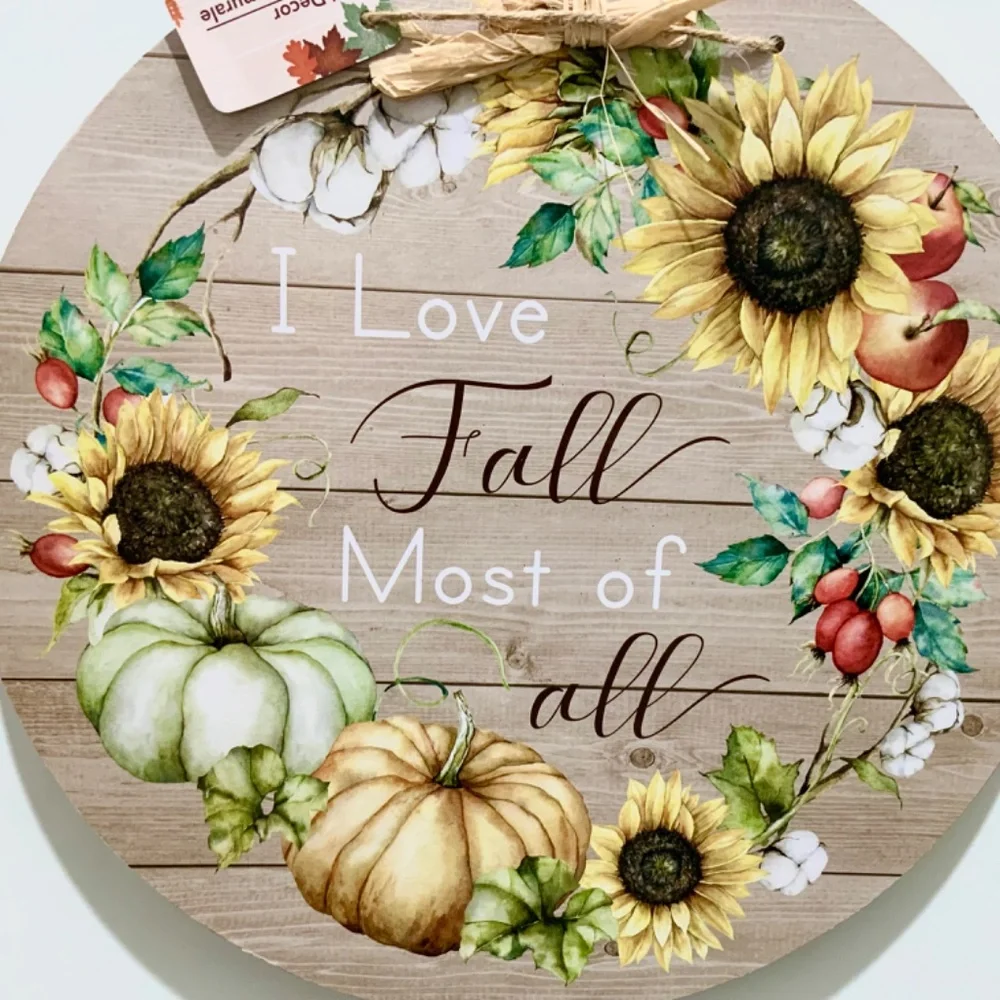 I Love Fall Pumpkin Door Wall Hanging Decor Autumn Flowers Halloween Decoration - Picture 4 of 5